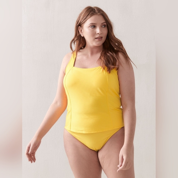 Addition Elle Yellow Ribbed Tankini Swim Suit Top Swimsuit Plus Size 2X Beach - Picture 1 of 8
